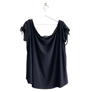 Love & Legend Women's Lace-Up Shoulders Short Sleeve Top Black Size 3X